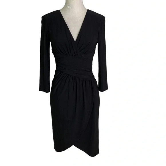 Eliza J Surplice Wrap Jersey V Neck Dress Black Size 2 NWT - Picture 3 of 13